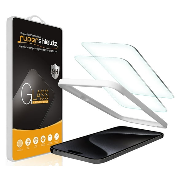 (2 Pack) Supershieldz Designed for iPhone 15 Pro (6.1 inch) Tempered Glass Screen Protector with (Easy Installation Tray) Anti Scratch, Bubble Free