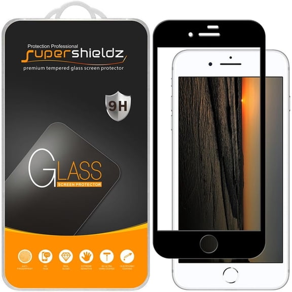 (2 Pack) Supershieldz Designed for iPhone 8 Tempered Glass Screen Protector, Anti Scratch, Bubble Free (Black)