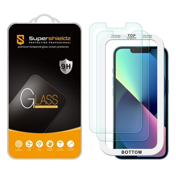 (2 Pack) Supershieldz Designed for iPhone 16e/ iPhone 14 / iPhone 13 / iPhone 13 Pro (6.1 inch) Tempered Glass Screen Protector with (Easy Installation Tray) Anti Scratch, Bubble Free