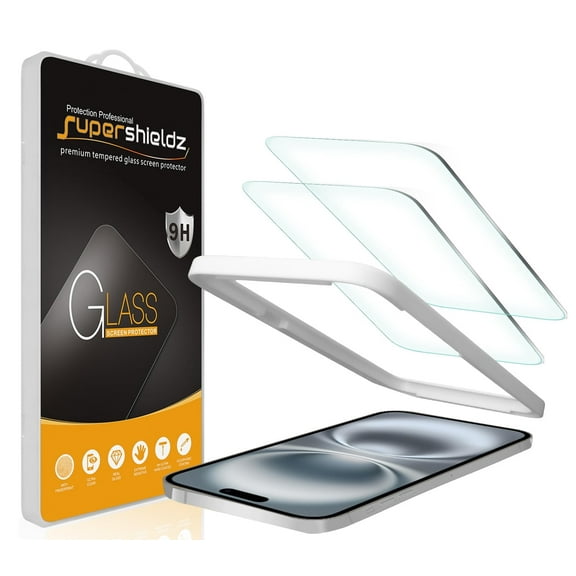 (2 Pack) Supershieldz Designed for iPhone 15 Plus / iPhone 16 Plus (6.7 inch) Tempered Glass Screen Protector with (Easy Installation Tray) Anti Scratch, Bubble Free