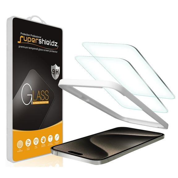 (2 Pack) Supershieldz Designed for iPhone 15 Pro Max (6.7 inch) Tempered Glass Screen Protector with (Easy Installation Tray) Anti Scratch, Bubble Free