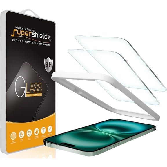 (2 Pack) Supershieldz Designed for iPhone 15/ iPhone 16 (6.1 inch) Tempered Glass Screen Protector with (Easy Installation Tray) Anti Scratch, Bubble Free