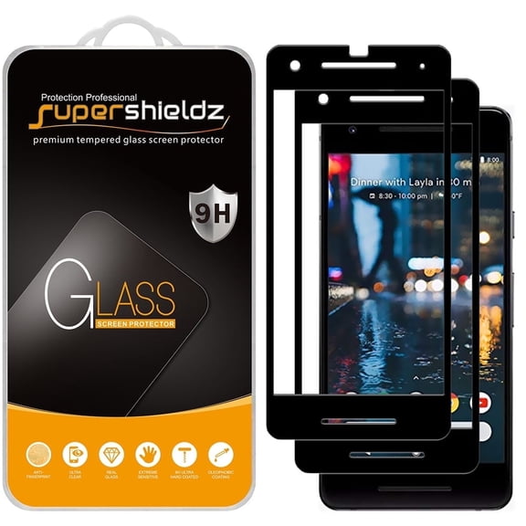 Supershieldz Designed for Google Pixel 2 Tempered Glass Screen Protector, Anti Scratch, Bubble Free (Black) (2 Pack)