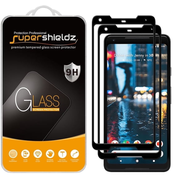 Supershieldz Designed for Google (Pixel 2 XL) Tempered Glass Screen Protector, 3D Curved Glass, Anti Scratch, Bubble Free (Black) (2 Pack)