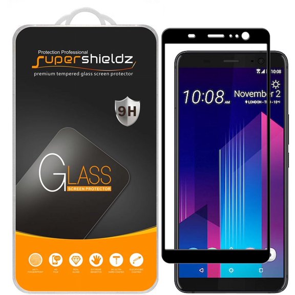 Supershieldz Designed for HTC (U11 Plus) Tempered Glass Screen Protector, Anti Scratch, Bubble Free (Black) (2 Pack)