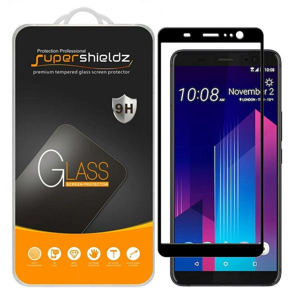 (2-Pack) Supershieldz Designed for HTC "U11 Plus" [Full Screen Coverage] Tempered Glass Screen Protector, Anti-Scratch, Anti-Fingerprint, Bubble Free (Black Frame)