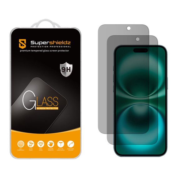 (2 Pack) Supershieldz (Privacy) Anti Spy Screen Protector Designed for iPhone 16/ iPhone 15 (6.1 inch), Tempered Glass, Anti Scratch, Bubble Free