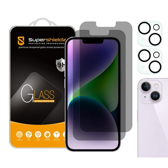 (2 Pack) Supershieldz (Privacy) Anti Spy Screen Protector Designed for iPhone 14 (6.1 inch)+ Camera Lens Tempered Glass Screen Protector, Anti Scratch, Bubble Free