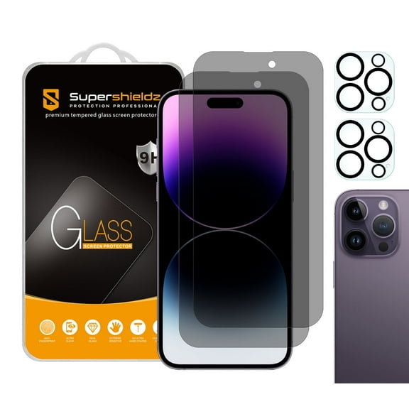 (2 Pack) Supershieldz (Privacy) Anti Spy Screen Protector Designed for iPhone 14 Pro Max (6.7 inch)+ Camera Lens Tempered Glass Screen Protector, Anti Scratch, Bubble Free