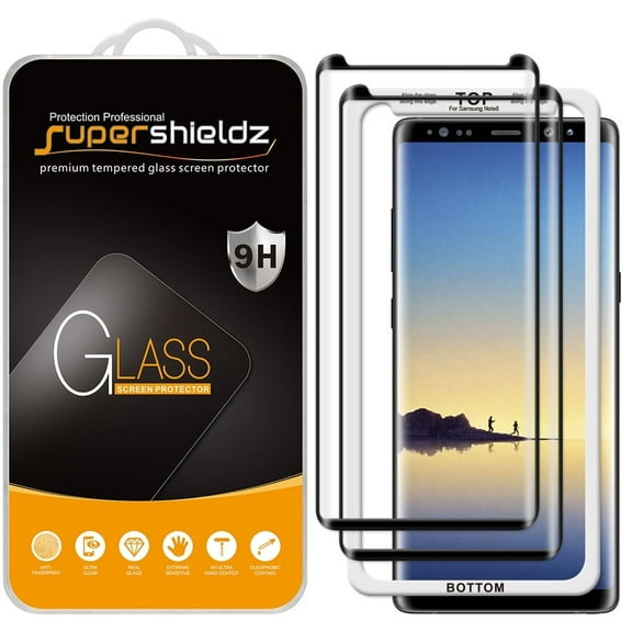 (2-Pack) Supershieldz Designed for Samsung Galaxy Note 8 [Full Screen Coverage] Tempered Glass Screen Protector, Anti-Scratch, Bubble Free (Black Frame) with (Easy Installation Tray)