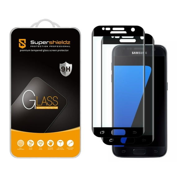 (2-Pack) Supershieldz Designed for Samsung Galaxy S7 [Full Screen Coverage] Tempered Glass Screen Protector, Anti-Scratch, Anti-Fingerprint, Bubble Free (Black Frame)