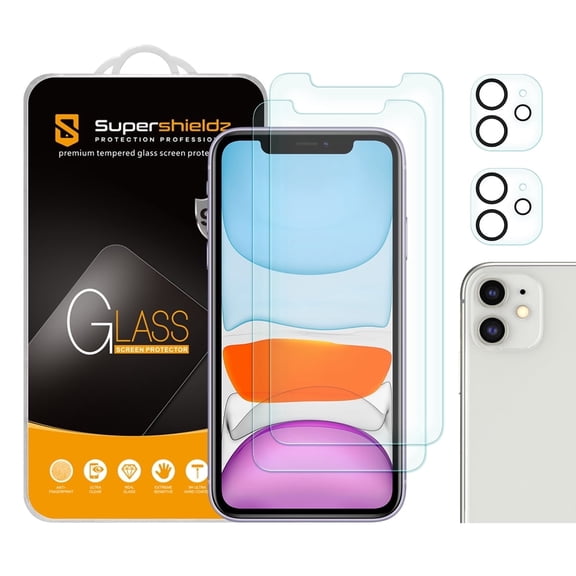 Supershieldz Designed for Apple iPhone 11 (6.1 inch) + Camera Lens Tempered Glass Screen Protector, Anti Scratch, Bubble Free (2 Pack)