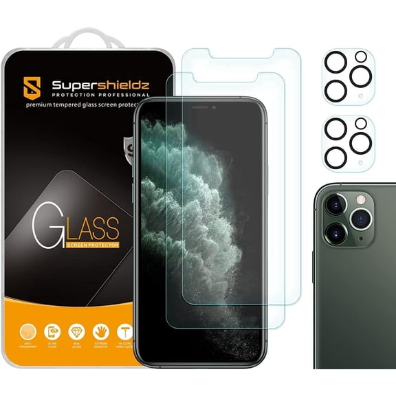Supershieldz Designed for Apple iPhone 11 Pro (5.8 inch) + Camera Lens Tempered Glass Screen Protector, Anti Scratch, Bubble Free (2 Pack)