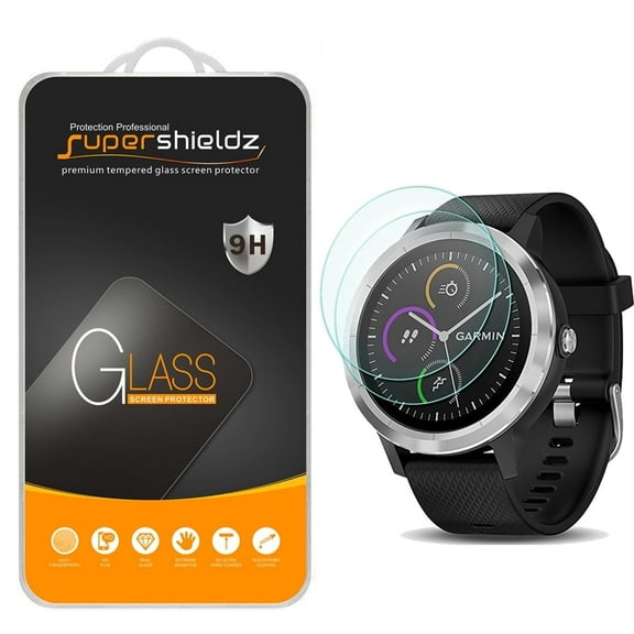 [2-Pack] Supershieldz for Garmin vivoactive 3 Tempered Glass Screen Protector, Anti-Scratch, Anti-Fingerprint, Bubble Free