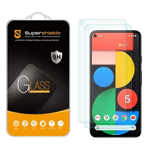 [2-Pack] Supershieldz for Google Pixel 5 Tempered Glass Screen Protector, Anti-Scratch, Anti-Fingerprint, Bubble Free