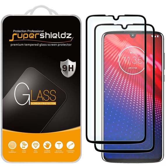 Supershieldz Designed for Motorola Moto Z4 Play Tempered Glass Screen Protector, Anti Scratch, Bubble Free (Black) (2 Pack)