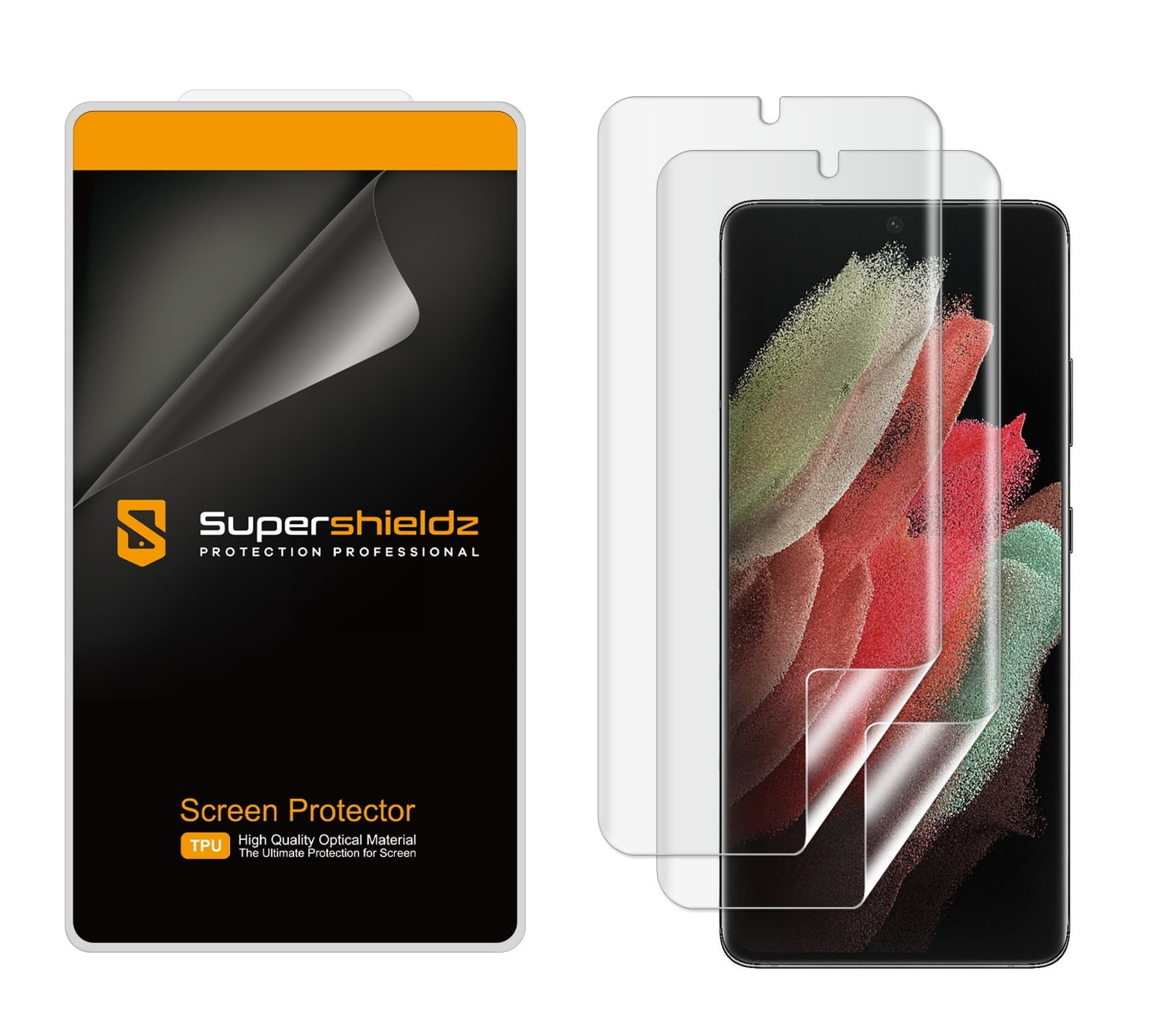 [2-pack] Supershieldz for Samsung Galaxy S21 Ultra 5G Screen Protector, [Full Screen Coverage] Anti-Bubble High Definition (HD) Clear Shield