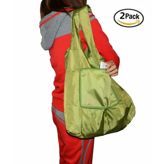 2 Pack Supersize Reusable Grocery Shopping Bag Folding Travel Recycle Bag Green
