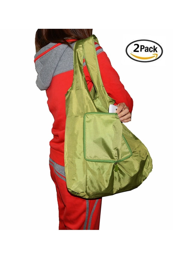2 Pack Supersize Reusable Grocery Shopping Bag Folding Travel Recycle Bag Green