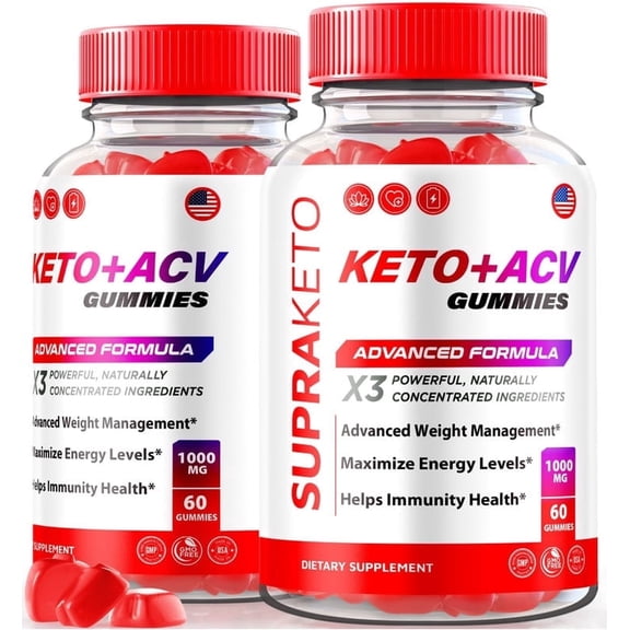 (2 Pack) Supra Keto ACV Gummies, Official Keto+ACV Supplement, All Natural Apple Cider Vinegar 1000 MG, Supra Keto Plus ACV Gummy For Health and Fitness, SupraKeto Gomitas Review (120 Gummies)