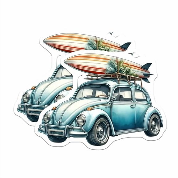 (2 Pack) Surf Car Adventure Magnets Magnets - Retro Beach Buggy Decor - 5" On Longest Side - Made in USA - Sticks to Refrigerators & Metal Surfaces - MAG9301