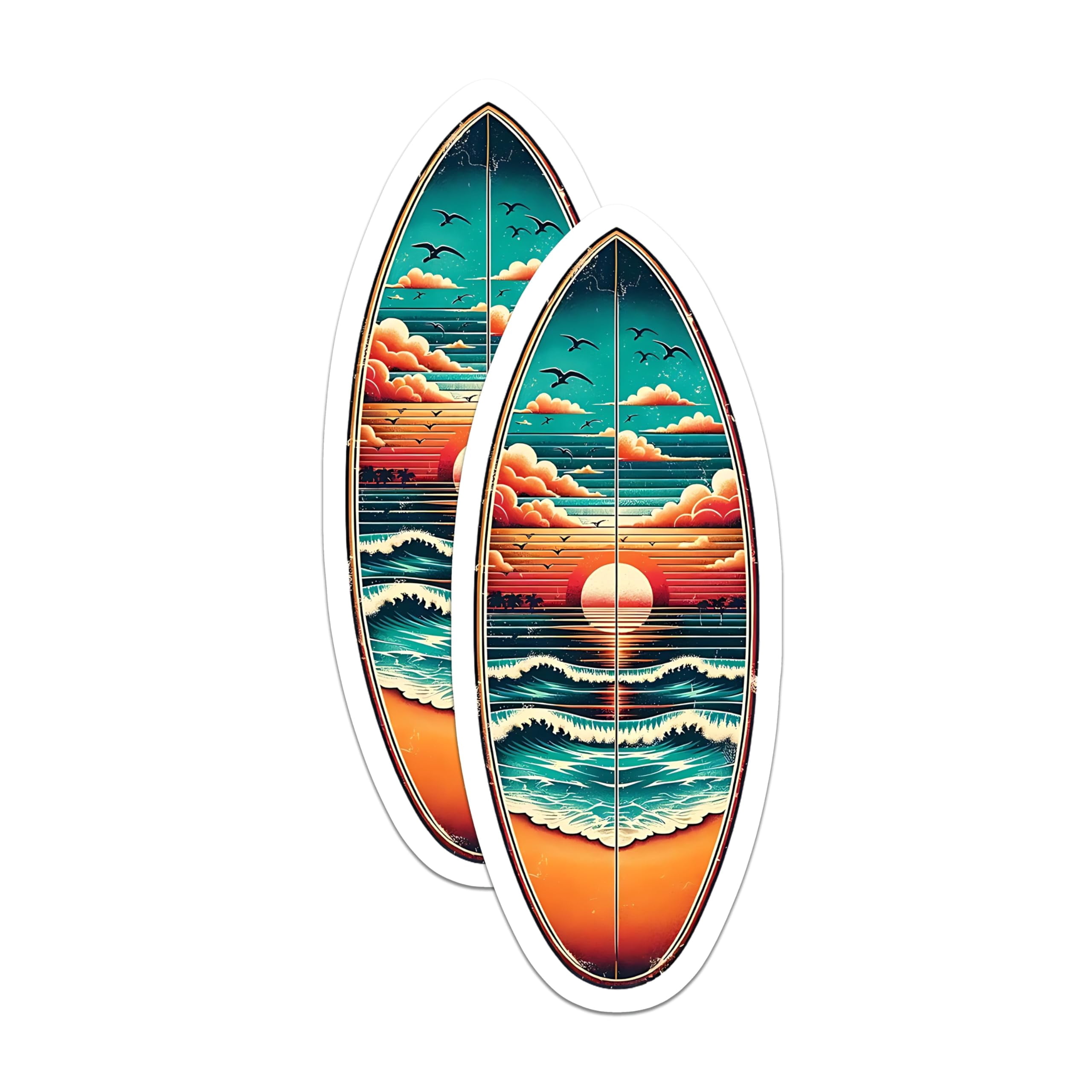 (2 Pack) Surfboard Sunset Stickers - Beach Wave Stickers - Summer Vibe ...