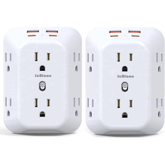 2-Pack Surge Protector Outlet Extender, Outlet Splitter, 6 AC Multi Plug Wall Outlet, Outlet Adapter with 1050J, Plug Extension Outlet for Home Office Dorm Room