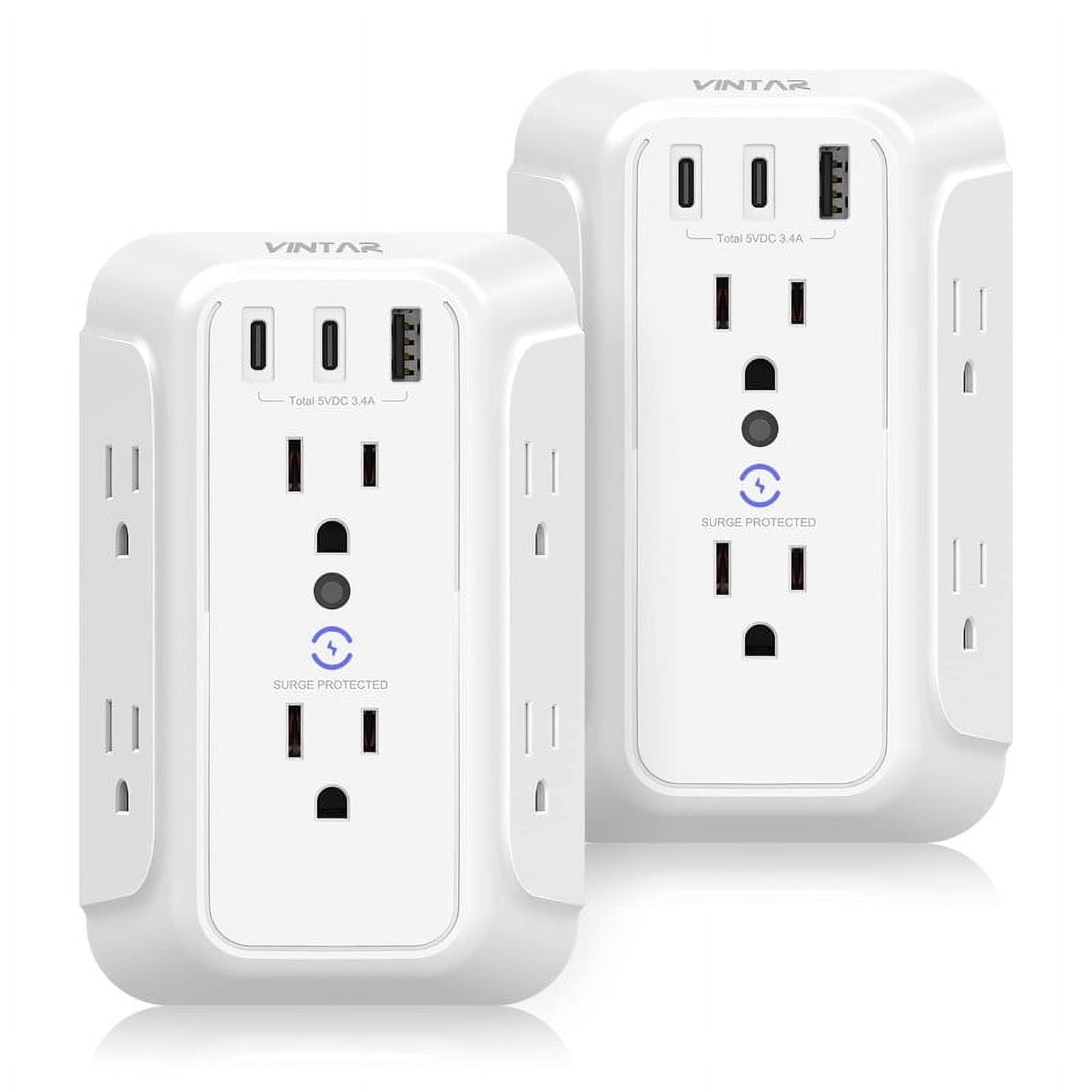 BN-LINK Multi Plug Outlet Extender with USB C, 3 Outlets Surge Protector with Type C Port Power Outlet Splitter Wall Plug 600J Charging Adapter for