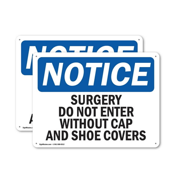 (2 Pack) Surgery Do Not Enter Without Cap And Shoe Covers OSHA Notice Sign 24 Inch X 18 Inch Indoor / Outdoor Rust-Free Aluminum Metal Signs for Workplace, Workshop, and Construction