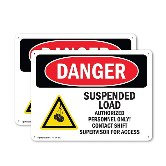 (2 Pack) Suspended Load Authorized Personnel Only OSHA Danger Sign 10 Inch X 7 Inch Plastic Sign, Weather Resistant, UV Protected for Workplace, Business, and Construction Site, Made in