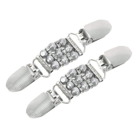 2 Pack Sweater Clips, Cardigan Collar Clips Faux Pearl Dress Clips, Gray