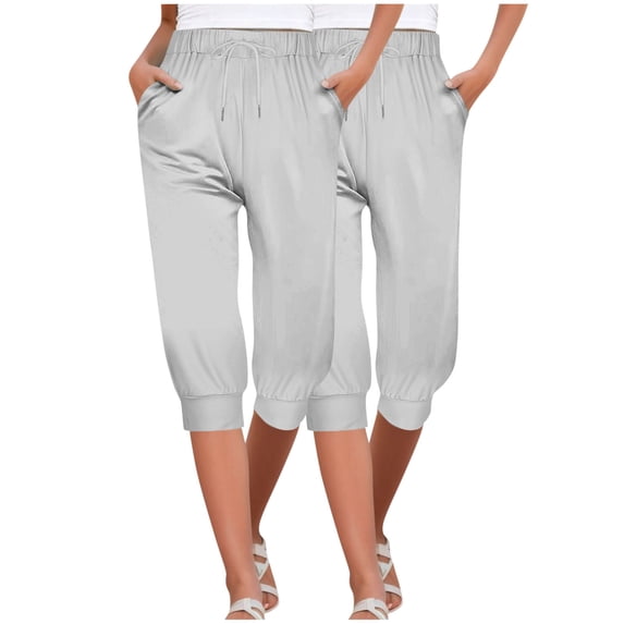 2 Pack Sweatpants Capris for Women Loose Drawstring Lightweight Tapered Pants Workout Sports Cropped Pants