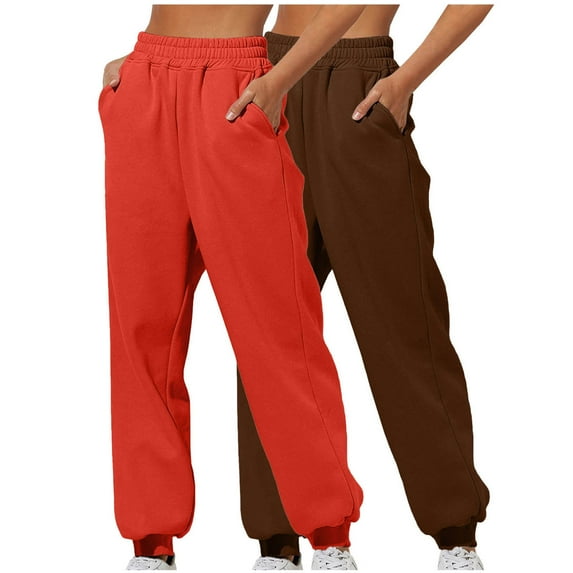 2 Pack Sweatpants For Women Casual Loose Solid Color Home Orange Training Joggers S-2XL