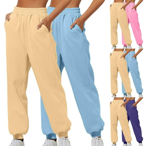 2 Pack Sweatpants For Women Casual Solid Color Loose Home Sports Wear Light Blue Sweatpants (S)