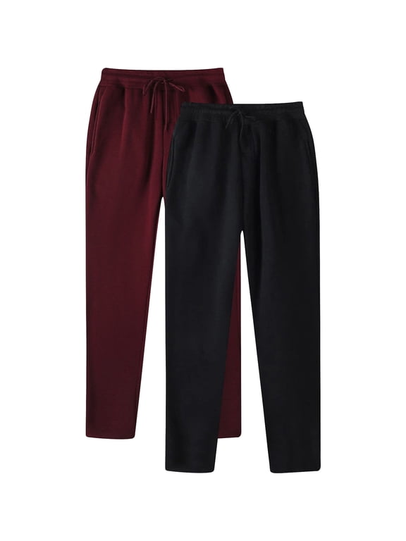 2 Pack Sweatpants for Men with Pockets Athletic Drawstring Straight Leg Pants Casual Elastic Waist Solid Relaxed Workout Sports Trousers Clearance