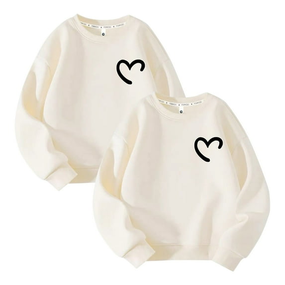 2 Pack Sweatshirts for Boys Girls 3-10T Heart Print Cotton Round Neck Pullover Tops Kids Lovely Fall Winter Clothing (13-14 Years, White #2)