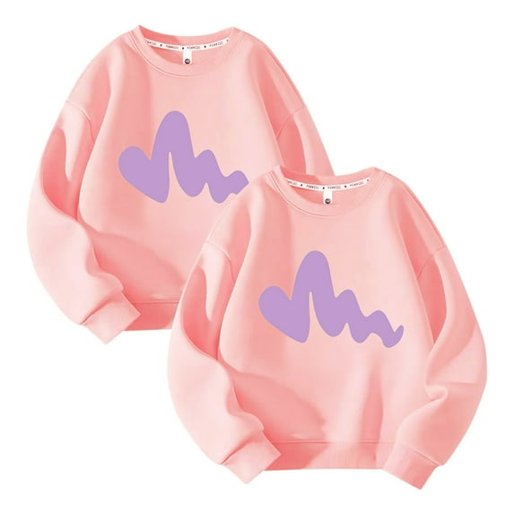 2 Pack Sweatshirts for Boys Girls 3-10T Heart Print Cotton Round Neck Pullover Tops Kids Lovely Fall Winter Clothing (2-3 Years, Pink #1)