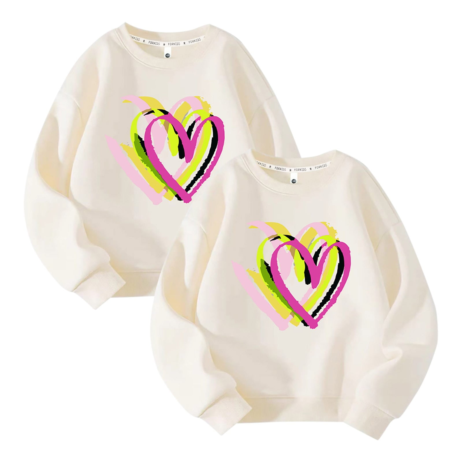 2 Pack Sweatshirts for Boys Girls 310T Heart Printed Cotton Crewneck