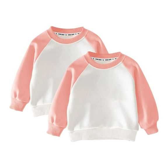 2 Pack Sweatshirts for Boys Girls Soft Cotton Plain Round Neck Pullover Tops Kids Lovely Fall Winter Clothing 3-10T (5-6 Years, Pink)