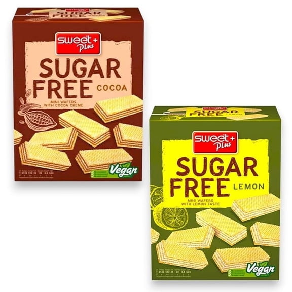 2 Pack -Sweet +Plus Sugar-Free Mini Wafers Deliver Crunchy Vegan Wafers with Bold Cocoa & Lemon Flavors - Grab these Sugar Free Snacks as a Delicious Guilt- 150g/each