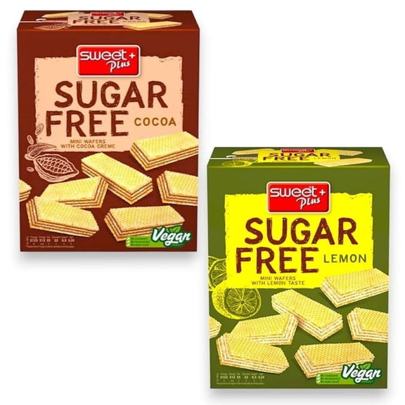 2 Pack -Sweet +Plus Sugar-Free Mini Wafers Deliver Crunchy Vegan Wafers with Bold Cocoa & Lemon Flavors - Grab these Sugar Free Snacks as a Delicious Guilt- 150g/each