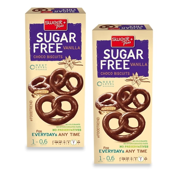 2 Pack - Sweet+Plus Sugar-Free Vanilla Choco Biscuits for Kids & Adults -Healthy Gluten Free Cookies with Delicious Flavor for Daily Tea Time Routine - 10.6oz