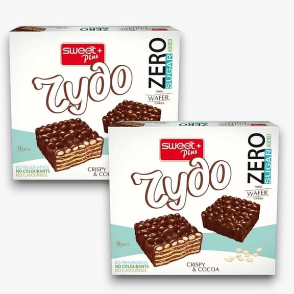 2 Pack - Sweet+Plus Zydo Mini Wafer Cakes for Kids & Adults - Crispy Sugar Free Wafer Cookies for Healthy Snacking & Daily Tea Time Routine - Delicious Dark Chocolate Wafer 10oz
