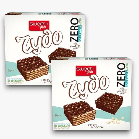2 Pack - Sweet+Plus Zydo Mini Wafer Cakes for Kids & Adults - Crispy Sugar Free Wafer Cookies for Healthy Snacking & Daily Tea Time Routine - Delicious Dark Chocolate Wafer 10oz