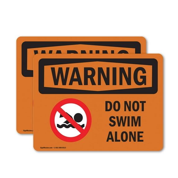 (2 Pack) Do Not Swim Alone OSHA Warning Sign 5 Inch X 3.5 Inch Vinyl Label Decal Sticker Weather Resistant, UV Protected for Workplace, Business, and Construction Site, Made in the USA