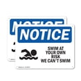 thumbnail image 1 of (2 Pack) Swim At Your Own Risk We Can't Swim OSHA Notice Sign 24 Inch X 18 Inch Indoor / Outdoor Rust-Free Aluminum Metal Signs for Workplace, Workshop, and Construction Site, Made in, 1 of 8