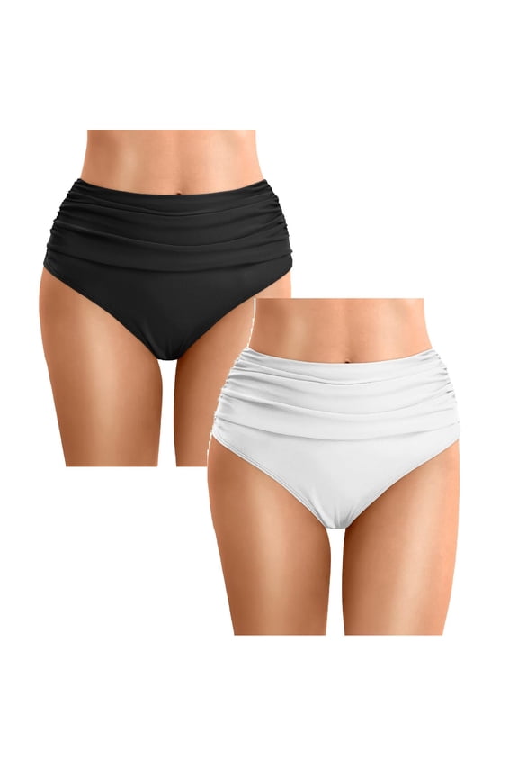 2 Pack Swim Shorts for Women High Waisted Bikini Bottoms Full Coverage Bathing Suit Women's Swimwear