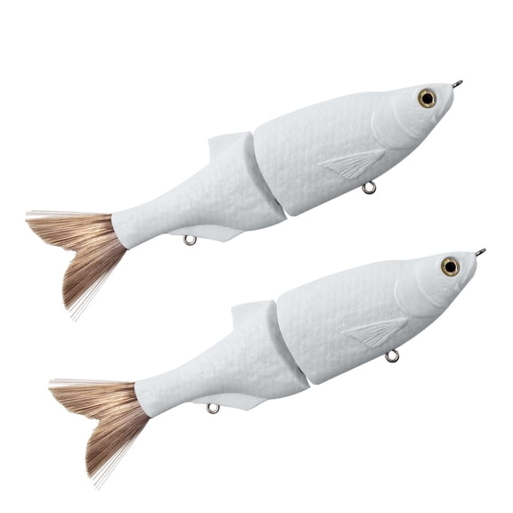 2 Pack Swimbait Lures with Fiber Tail, Gravity Ball & Steel-Wire Joints for Bass & Musky Fishing