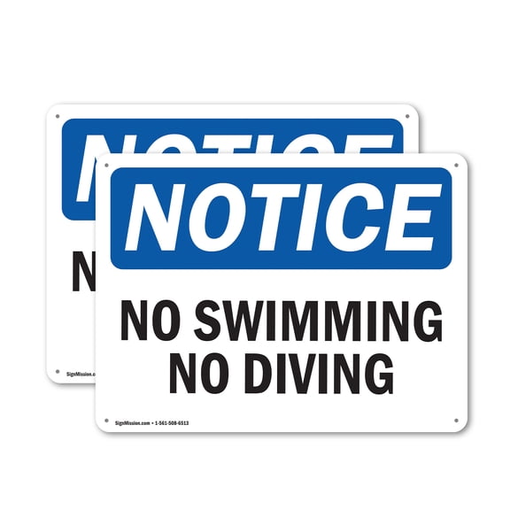 (2 Pack) No Swimming No Diving OSHA Notice Sign 24 Inch X 18 Inch Plastic Sign, Weather Resistant, UV Protected for Workplace, Business, and Construction Site, Made in the USA