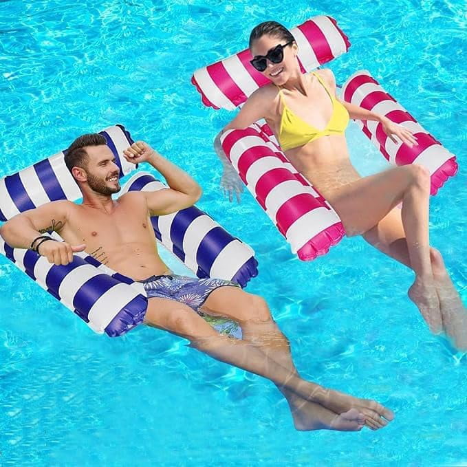 2 Pack Swimming Pool Inflatable Pool Floats Portable Floating Chair Bed for Travel 4-in-1 Pool Hammock with Bottom Mesh 3 Tubes Inflatable Hammock for Adults,